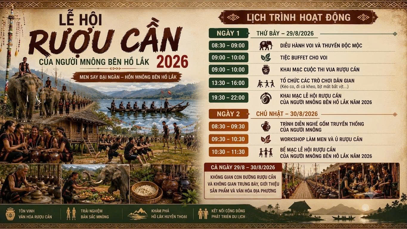 THÔNG CÁO BÁO CHÍ CHÍNH THỨC:Lễ hội rượu cần người M’nông bên hồ Lắk năm 2026